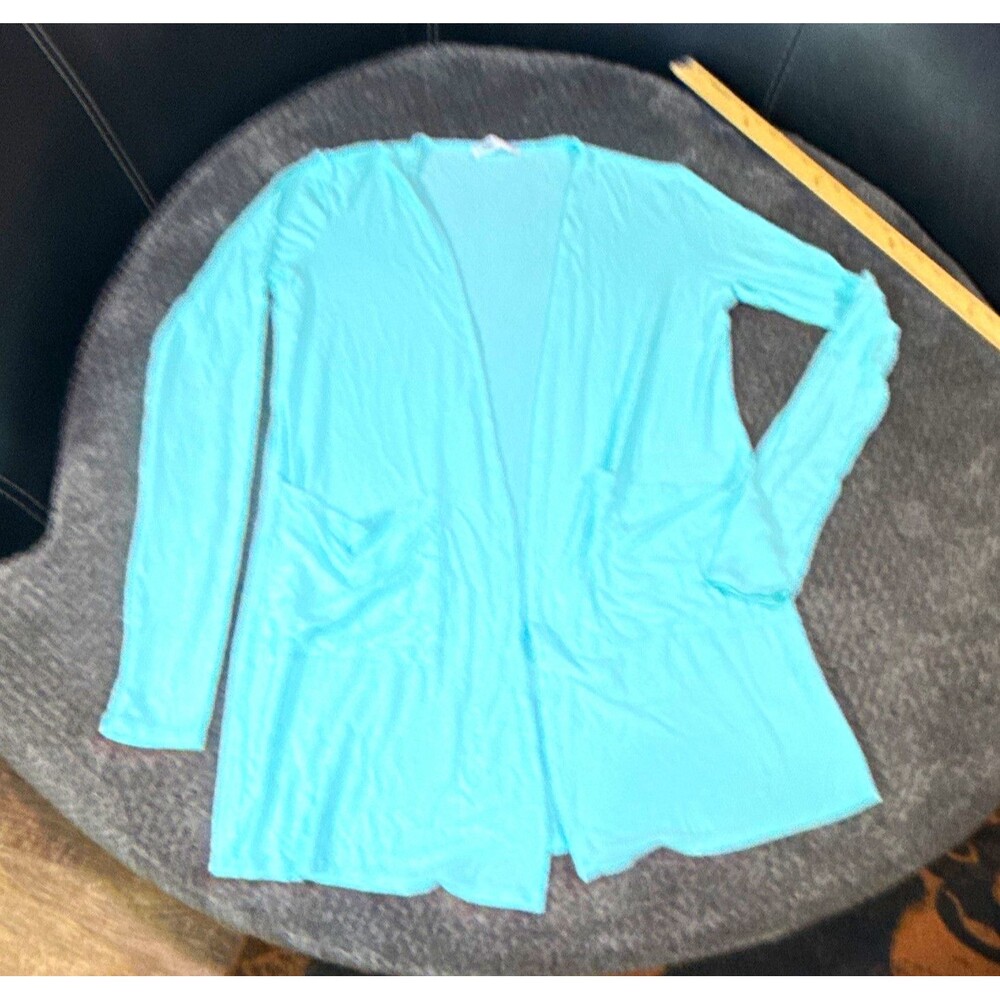 BlankNYC Women’s Blue Solid Knit Open Front Long Sleeve Cardigan w/ Pockets